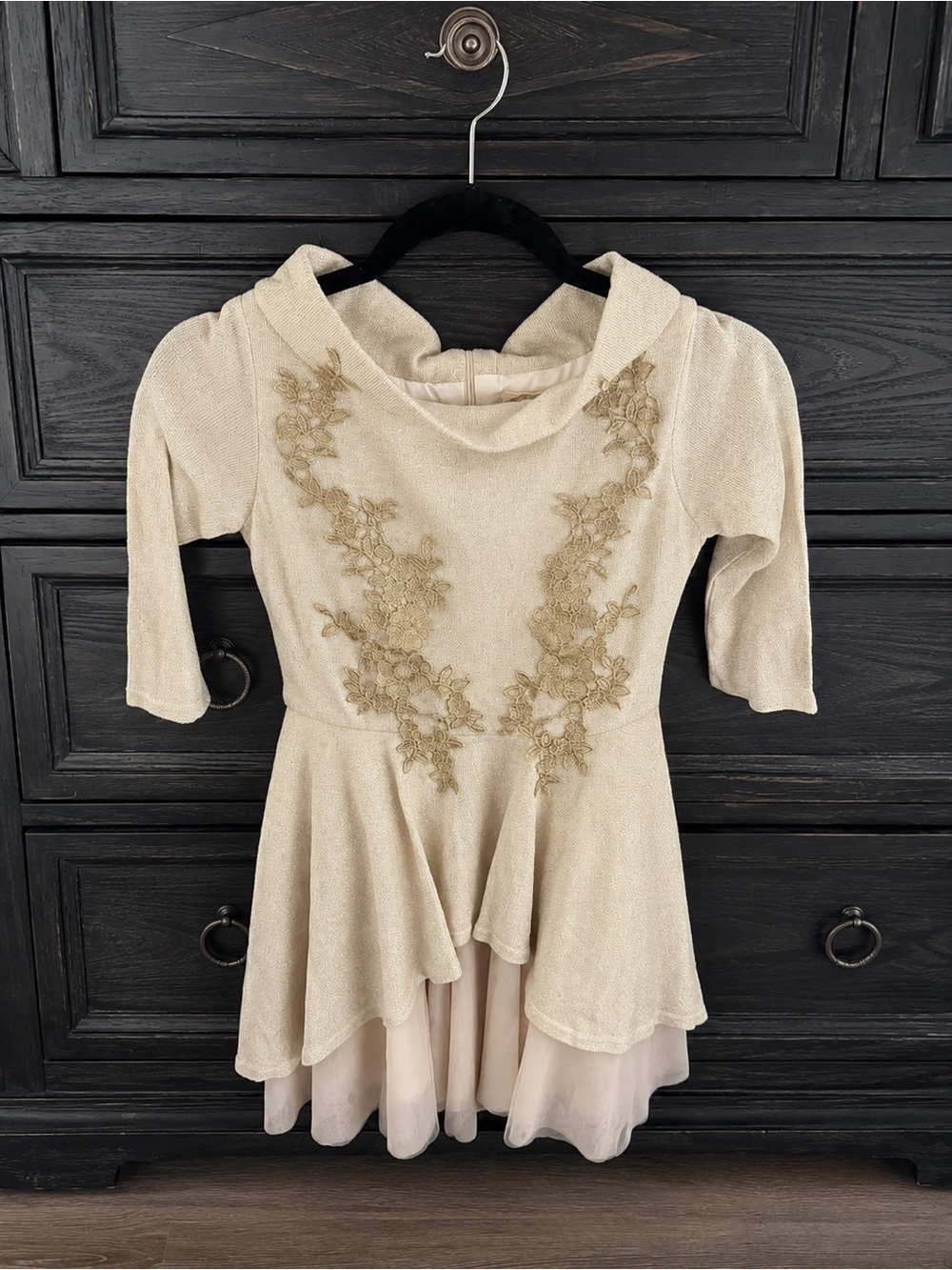 Joyfolie Cream Embroidered Peplum Tunic